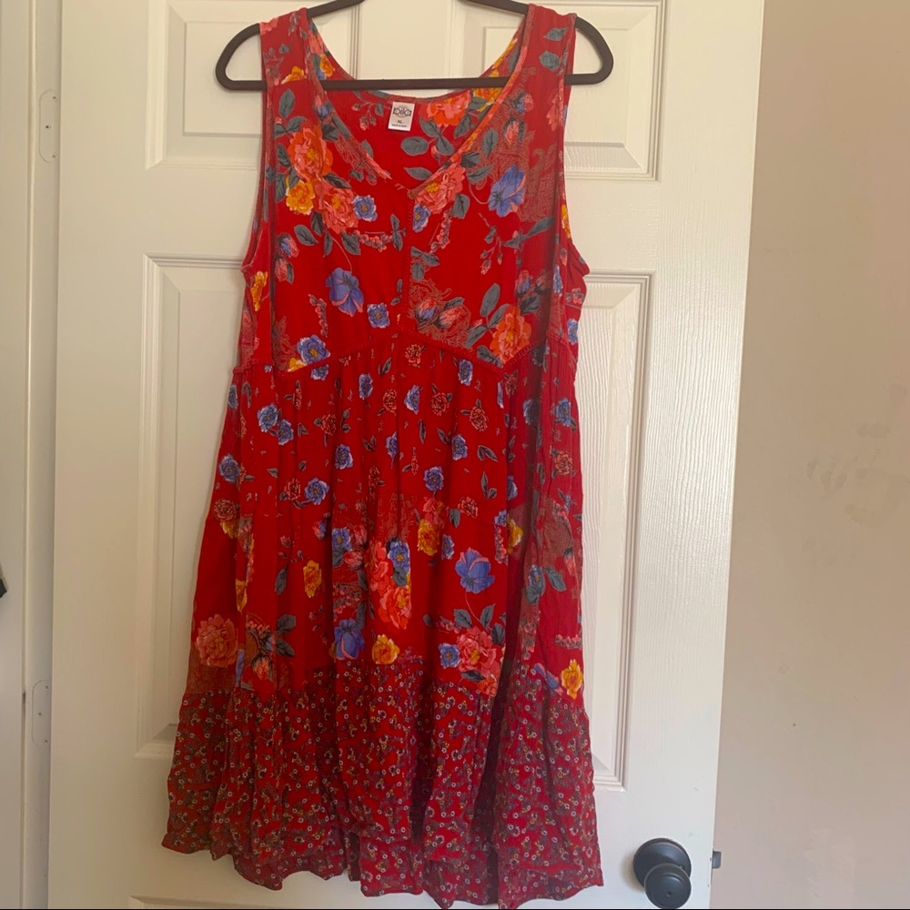 BILA Red Floral Sun Dress XL Boho